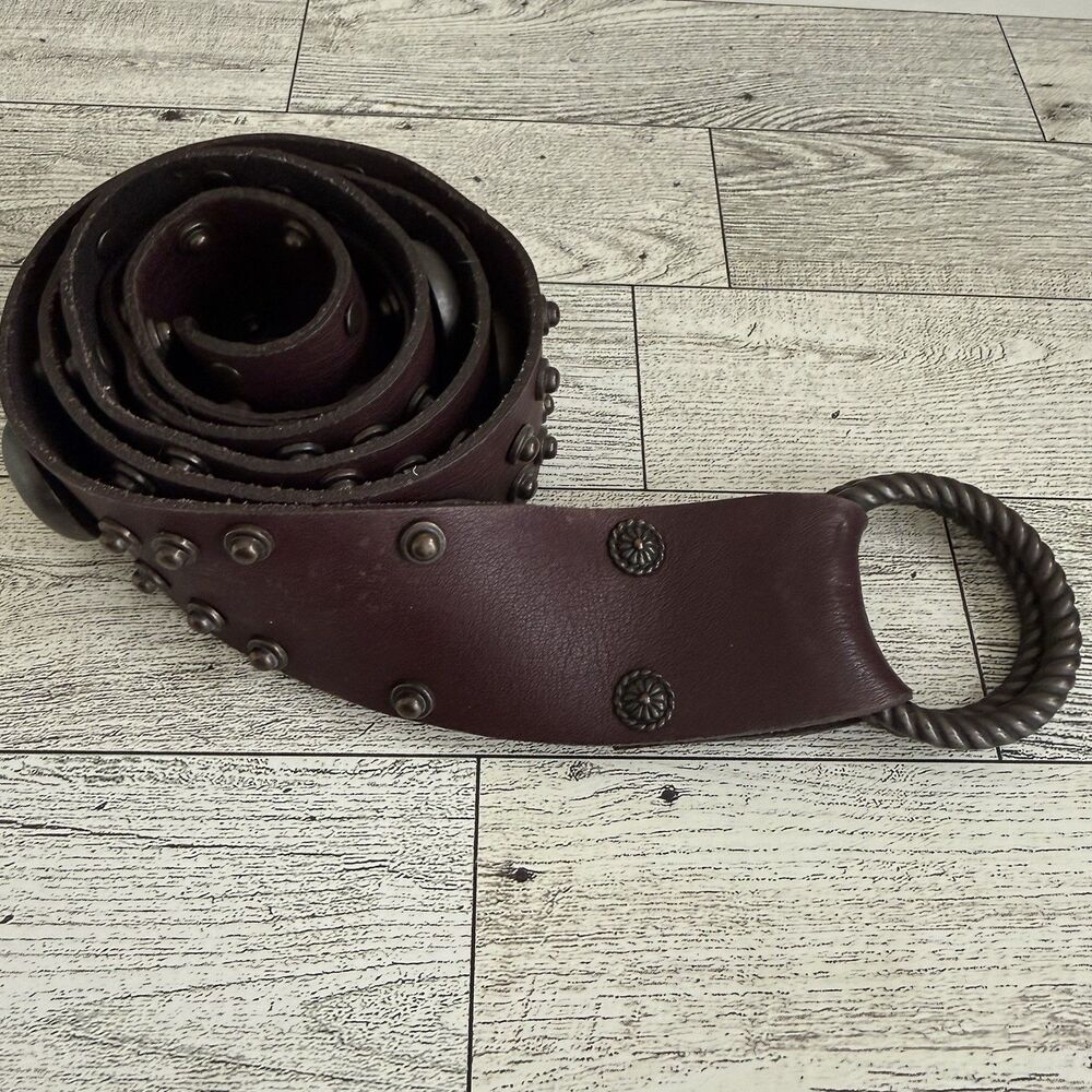 Linea Pelle Womens Belt Studded Brown Leather Wide Y2K Grunge Western Vtg Size M